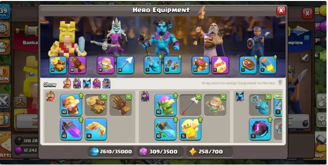 COC257 TH13 Semi Max EXP 139 Heroes 75 75 50 50 25 Gems 1376 CN 1000 Builder Hall 4 Sinta Fox Hero Equipment Surge Machines Home Village Builder Base Clan Capital